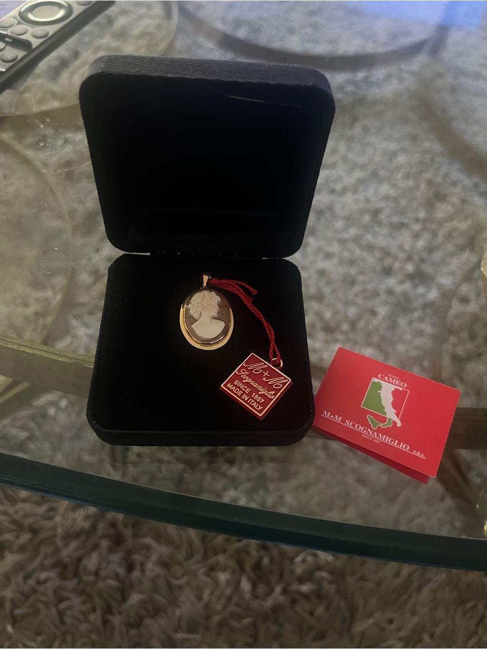 14K Gold M+M Scognamiglio Shell Cameo Pendant Italy w/ Box & Tags